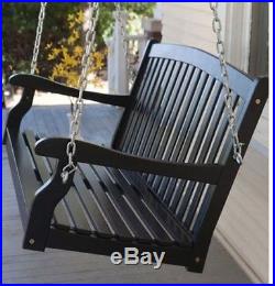 Outdoor Eco-Friendly 4-Ft Wood Porch Swing Black Seat 2 Person Glides Bench NEW