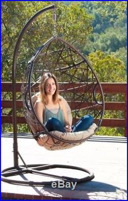 Outdoor Egg Wicker Chair Swing With Cushion Hanging Brown Patio Garden