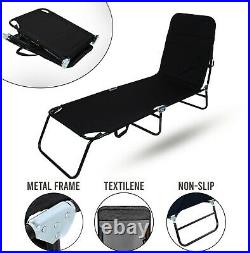 Outdoor Foldable Sun Lounger Recliner Bed Garden Chair Relaxing Camping Black