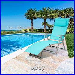Outdoor Folding Chaise Lounge Chair Lightweight Recliner withCushion Turquoise