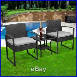 Outdoor Furniture Patio Set Wicker Rattan Conversation Set Chairs Table 3pcs