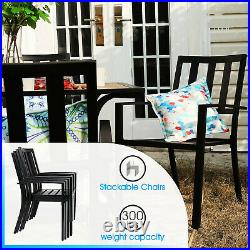 Outdoor Furniture Set 5 Metal Patio Chairs 37'' Square Table Black Furniture