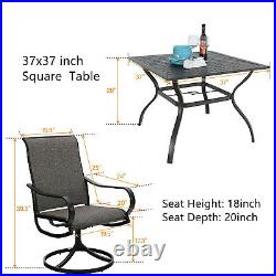 Outdoor Furniture Sets of 5 Patio Swivel Rocking Chair Square Metal Tables Black