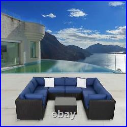 Outdoor Furniture Sofa Set 9 PCS Sectional Cushioned Couch Rattan Wicker Patio
