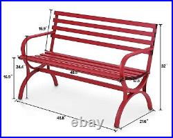 Outdoor Garden Bench Metal Steel Patio Bench Chair Deck Porch Park Lounge Bench