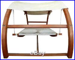 Outdoor Garden Patio Bed Double Hammock Swing 2 Person Canopy Wooden Stand Yard