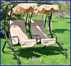 Outdoor Garden Patio Covered Double Swing With Frame, Sand New
