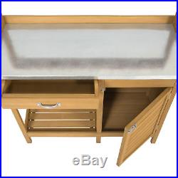 Outdoor Garden Potting Bench Metal Tabletop With Cabinet Work Station