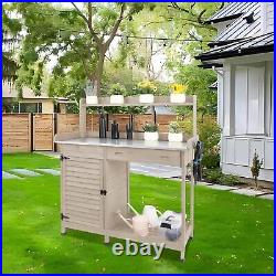 Outdoor Garden Potting Bench Table Wooden Potting Table with Drawer&Open Shelf