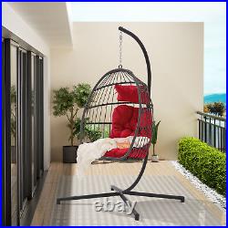 Outdoor Garden Rattan Egg Swing Chair Hanging Chair PE Chair Red Cushion