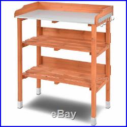 Outdoor Garden Wooden Potting Bench Work Station Table Tool WithHook Storage Shelf