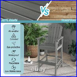 Outdoor HDPE Bar Height Stool Patio Tall Chair Armrest Footrest All Weather Grey