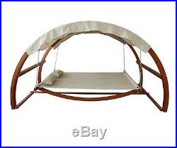 Outdoor Hammock Swing Bed Canopy Wood Swinging Patio Furniture Daybed 2 Person