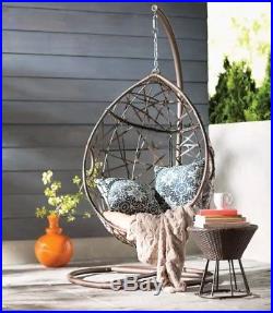 Outdoor Hanging Chair Swing Wicker Egg Shape Tear Drop Lounge With Stand