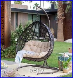 Outdoor Hanging Chair Wicker Loveseat Deck Porch Swing Lounger Stand 2 Person
