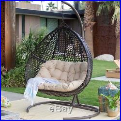 Outdoor Hanging Chair Wicker Loveseat Deck Porch Swing Lounger Stand 2 Person
