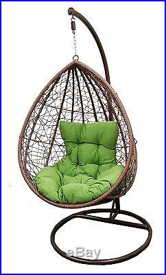 Outdoor Hanging Egg Chair Swing & Stand & Cushion Resin Wicker Comfy Durable