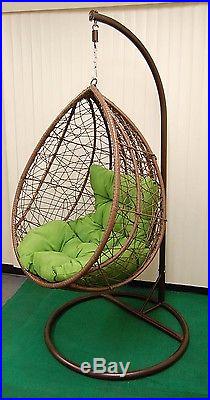 Outdoor Hanging Egg Chair Swing & Stand & Cushion Resin Wicker Comfy Durable