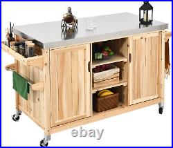 Outdoor Island Grill Table Patio Solid Wood Kitchen Storage Cabinet 59'' x 23'
