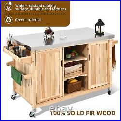 Outdoor Island Grill Table Patio Solid Wood Kitchen Storage Cabinet 59'' x 23'