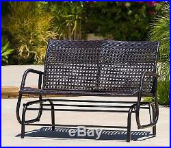 Outdoor Loveseat Glider Brown Wicker Patio Furniture Garden Bench Porch Swing