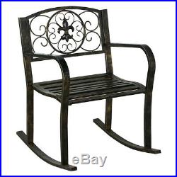 Outdoor Metal Rocking Chair Porch Seat Patio/Backyard/Park/Lawn/Deck Bench Brown