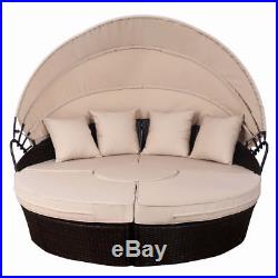 Outdoor Mix Brown Rattan Patio Sofa Furniture Round Retractable Canopy Daybed