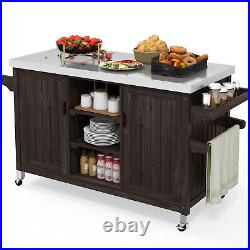 Outdoor Movable Grill Cart Storage Cabinet Kitchen Worktable Food Prep Trolley