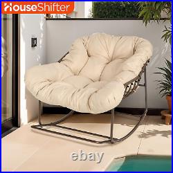 Outdoor Oversized Rocking Papasan Chair with Cushion Wicker Basket Patio Chair