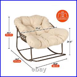 Outdoor Oversized Rocking Papasan Chair with Cushion Wicker Basket Patio Chair