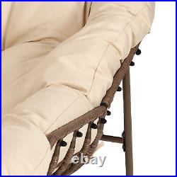 Outdoor Oversized Rocking Papasan Chair with Cushion Wicker Basket Patio Chair