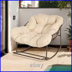 Outdoor Oversized Rocking Papasan Chair with Cushion Wicker Basket Patio Chair