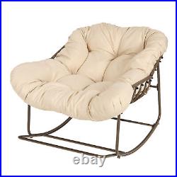 Outdoor Oversized Rocking Papasan Chair with Cushion Wicker Basket Patio Chair