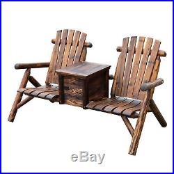 Outdoor Patio 2 person Double Adirondack Wood Bench Chair Loveseat WithIce Bucket