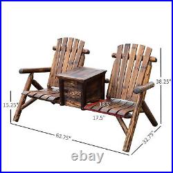 Outdoor Patio 2 person Double Adirondack Wood Bench Chair Loveseat With Ice Bucket