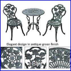 Outdoor Patio 3pc Bistro Set Garden Chair & Table Furniture Rose Antique Green