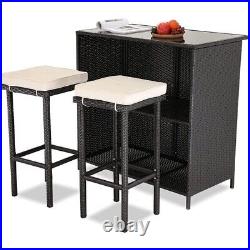 Outdoor Patio Bar Set 3 pc Furniture Bar with Stools White