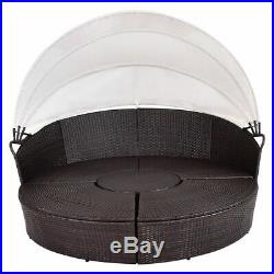Outdoor Patio Canopy Cushioned Daybed Round Retractable Rattan Furniture Set