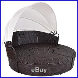 Outdoor Patio Canopy Cushioned Daybed Round Retractable Rattan Furniture Set