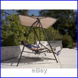 Outdoor Patio Canopy Swing Chair Metal Recliner Lounger 2-Person Yard Furniture