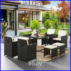 Outdoor Patio Dining Sets Space Saving Rattan Chairs Table Set with Table & Stool