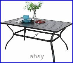 Outdoor Patio Dining Tables with Umbrella Hole Metal Rectangular 6 Person Table