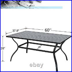 Outdoor Patio Dining Tables with Umbrella Hole Metal Rectangular 6 Person Table