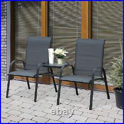 Outdoor Patio Double Chair Sling Bench with Middle Table Black