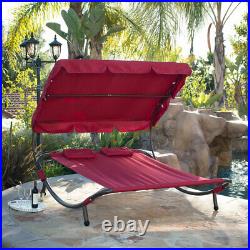 Outdoor Patio Double Wide Patio Pool Hammock Bed Lounger with Sun Shade Burgundy