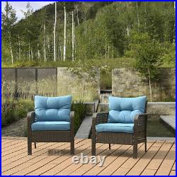 Outdoor Patio Furniture 2 PCS Rattan Sofa Wicker Single Chair With Cushions Set