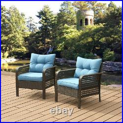 Outdoor Patio Furniture 2 PCS Rattan Sofa Wicker Single Chair With Cushions Set