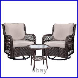 Outdoor Patio Furniture 360°Swivel Rocker Chair Set Rattan Chair Wicker Set of 3