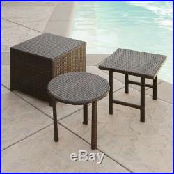 Outdoor Patio Furniture 3pc Brown Wicker Side Table Set