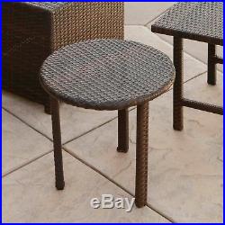 Outdoor Patio Furniture 3pc Brown Wicker Side Table Set